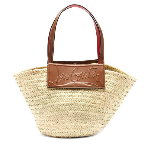 Loubishore leather-trim woven straw basket bag, Christian Louboutin